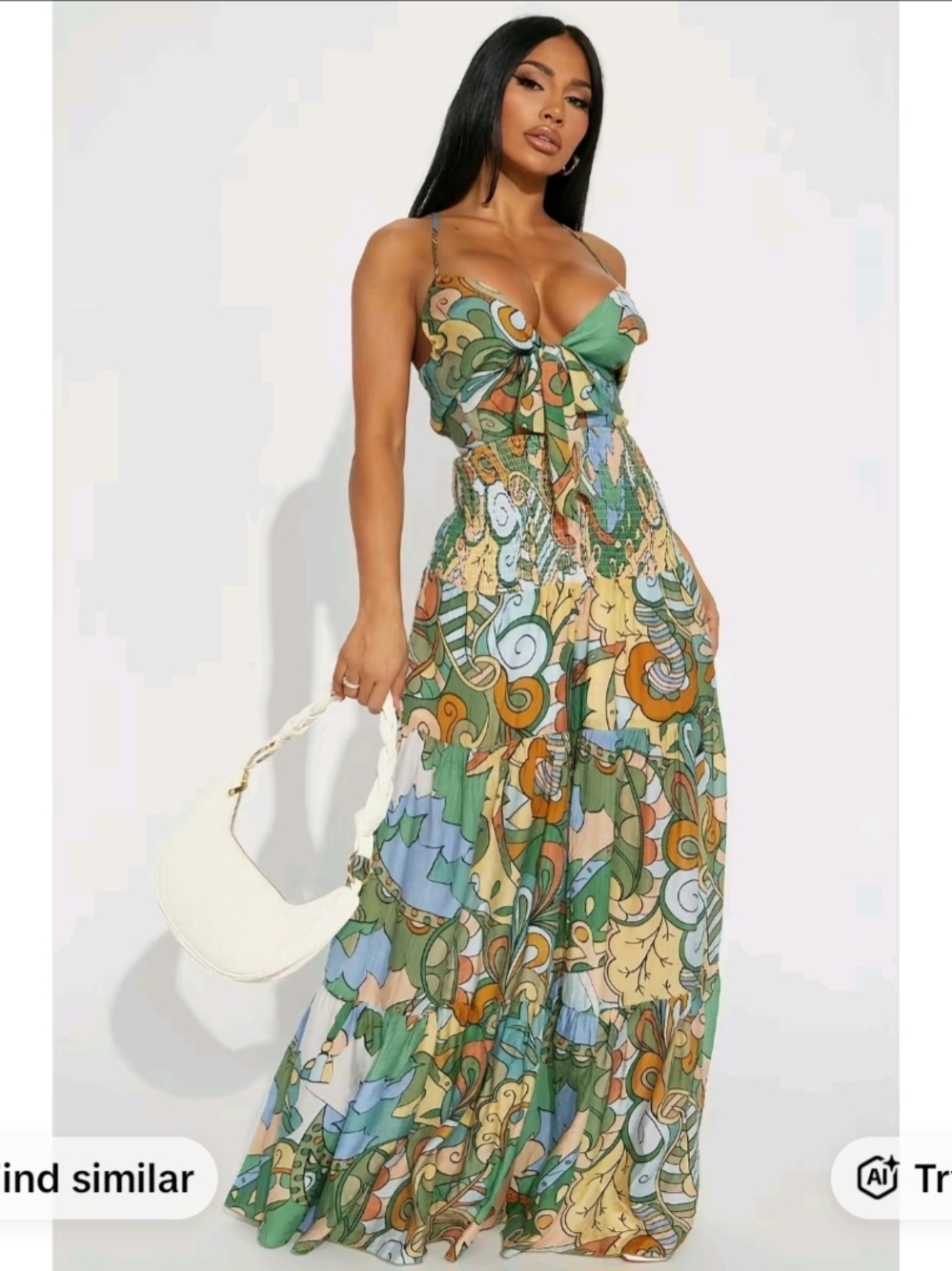 Fashion Nova Green Multicolor Floral Wide-Leg Jumpsuit